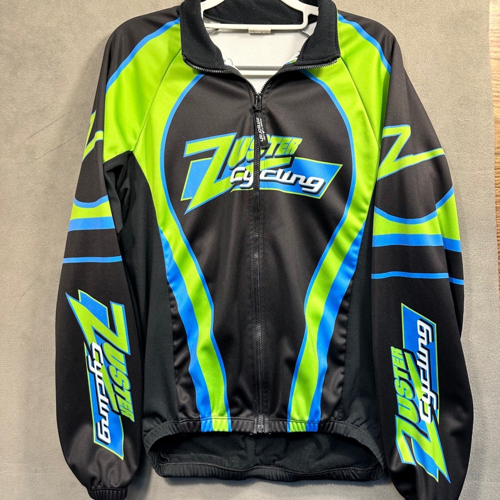 Mt Borah Zuster‎ Cycling Jacket Mens XL Black Neon Green Blue Full Zip Excellent